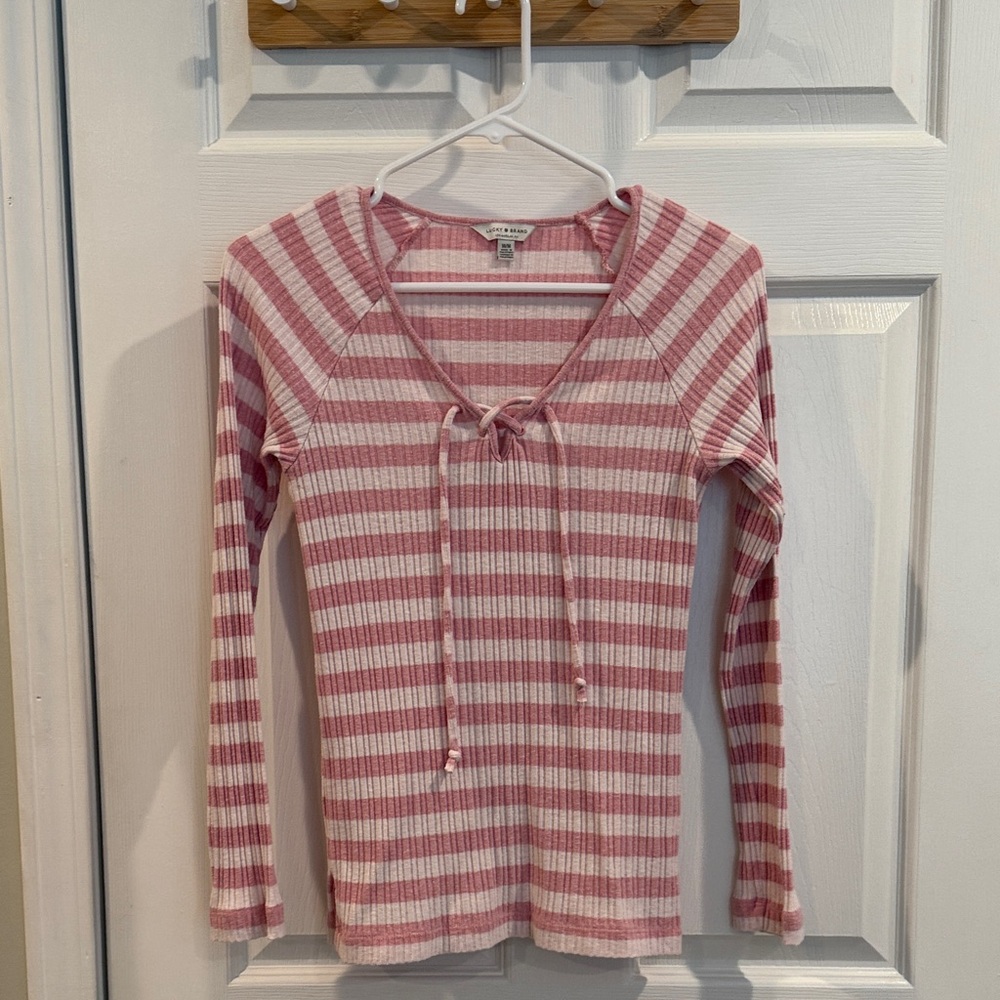 Lucky Brand Pink and White Knit Top